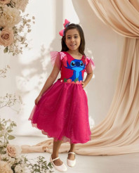 VESTIDO STITCH COM GLITTER NA SAIA TAM. 3, 6 E 8